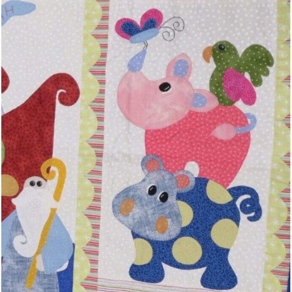 Noah's Ark Handmade Applique Patchwork Embroidered Throw‎ Blanket 52
